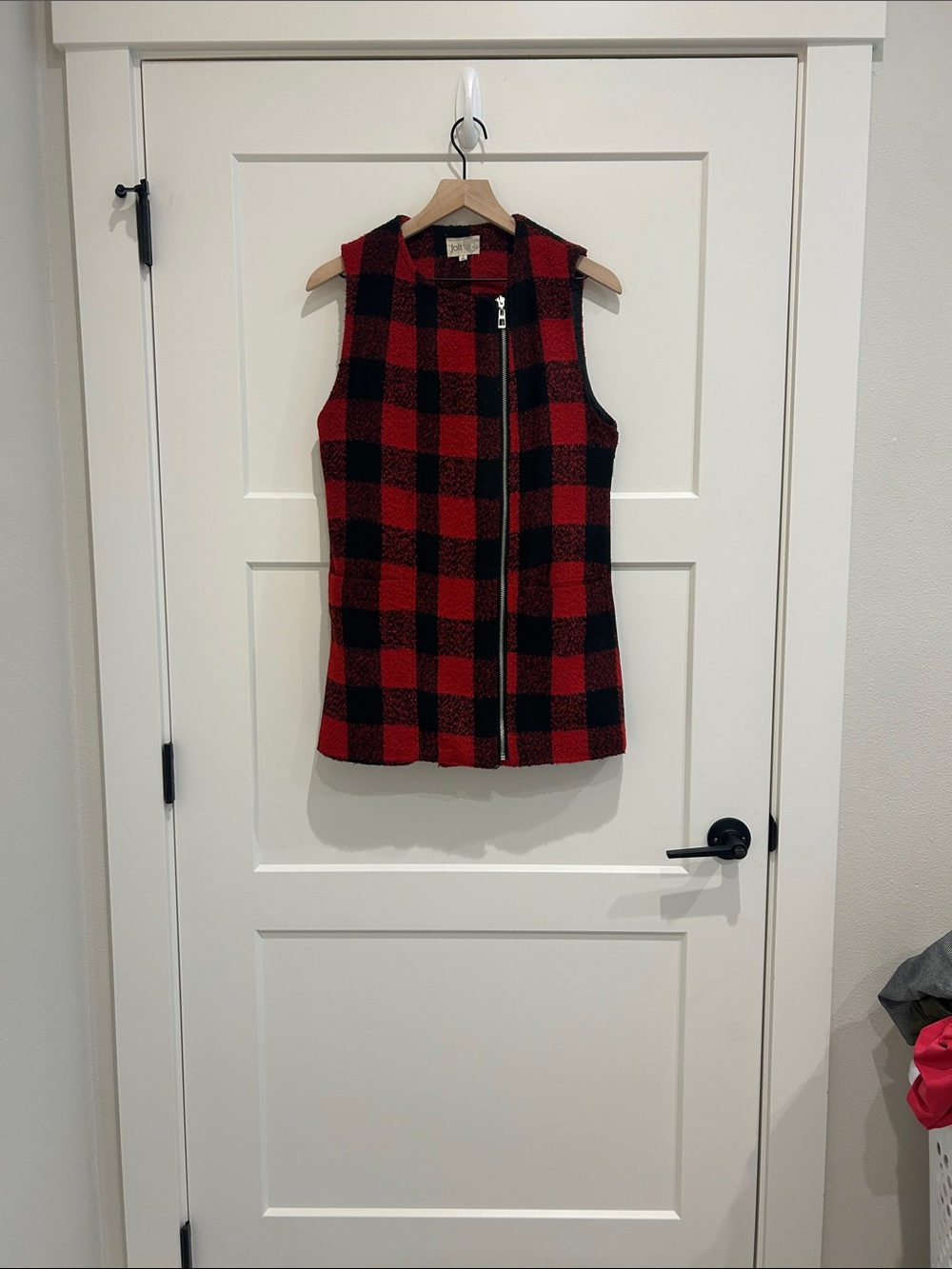 Jolt Red Black Buffalo Plaid Moto Zip Vest Size Small